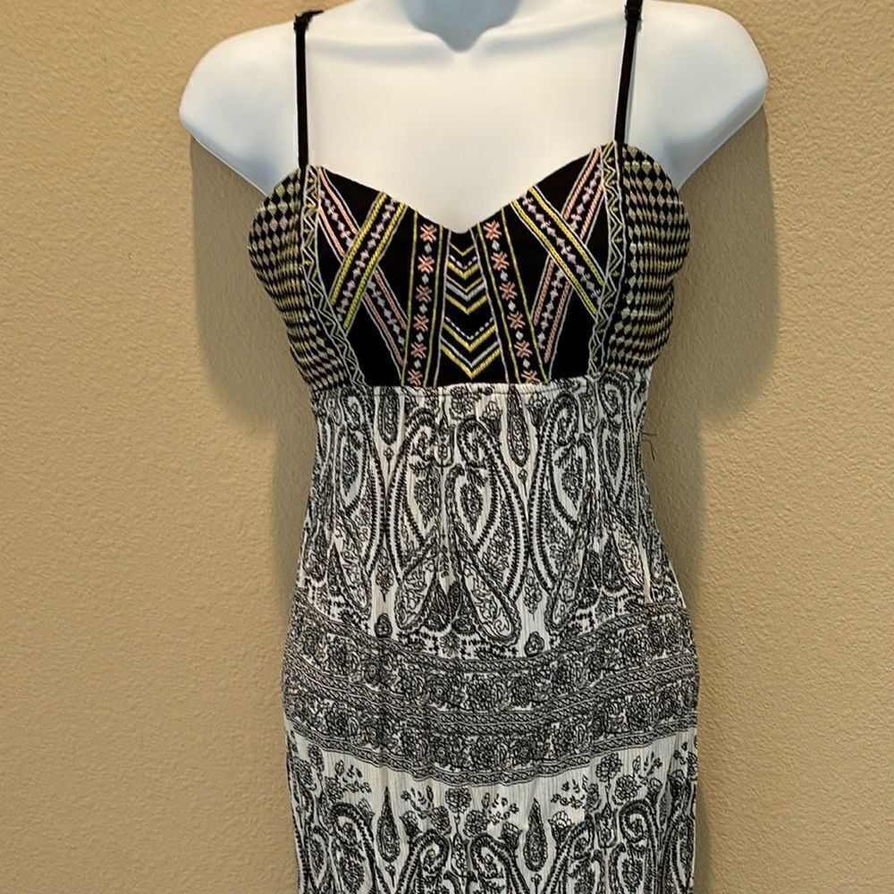 Vintage flying tomato black-and-white Y2K high slit‎ Maxi printed Dress small